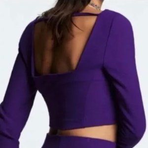 Zara Purple Crop Top with Cut Out Back and Long Sleeves Size